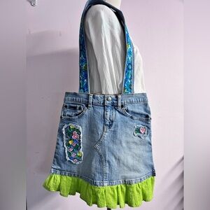 Handmade/Upcycled Shoulder/Tote Bag, Blue/Green, Embroidered